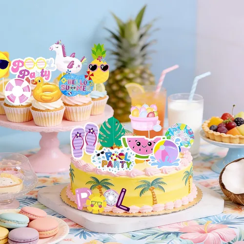 Miniatura 6 de Decoración para cupcakes de verano, 36 piezas de decoración de cupcakes de verano con temática hawaiana, decoración de cumpleaños, decoración
