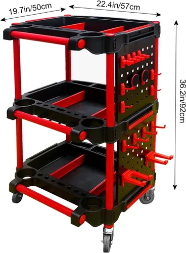Miniatura 2 de Carrito de Detallado de Automóviles con Ruedas – Organizador Utilitario Móvil Resistente de 3 Niveles para Lavado de Autos y Reparaciones