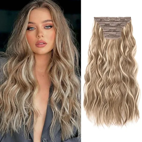 Miniatura 19 de REECHO Extensiones de cabello, 4 extensiones de cabello con clip, HE001, extensiones de cabello sintético suave natural para mujer, rubio claro