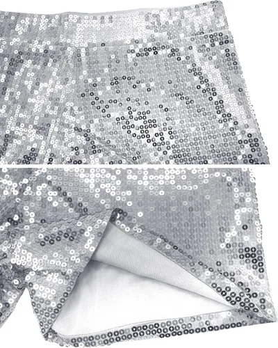 Miniatura 6 de Pantalones cortos de lentejuelas con purpurina y cintura alta elástica para mujer, pantalones cortos brillantes de pierna recta para fiesta