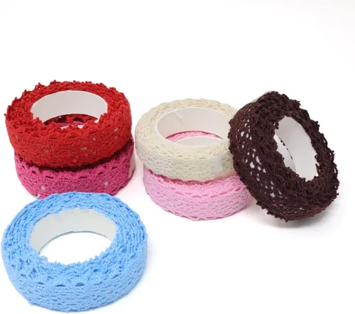 Miniatura 7 de Honbay 6 rollos de cintas de encaje, cintas decorativas con patrón de encaje, cintas adhesivas Washi, cinta adhesiva para cajones de álbumes
