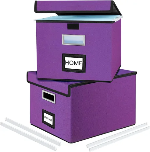 Miniatura 51 de Caja Organizadora de Archivos con Tapa, Caja Organizadora Plegable de Cuero Sintético para Carpetas Colgantes con Rieles de Plástico, Cajas (cuero)