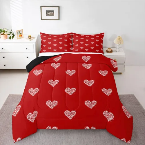 Miniatura 19 de Juego de edredón de San Valentín para parejas, juegos de ropa de cama rojo y blanco para niños, niñas, adolescentes, con texto en inglés "I Love