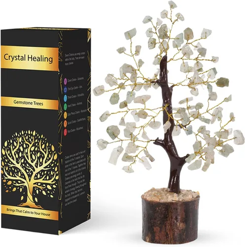 NARIBABU Árbol de cristal de aventurina verde (7 a 8 pulgadas, 100 fichas) – Árbol de piedras preciosas hecho a mano con piedras crudas y alambre