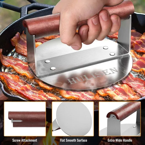 Miniatura 2 de HULISEN Burger Smasher, prensa de hamburguesas aplastadas de acero inoxidable, prensa de hamburguesa de 6 pulgadas para plancha, prensa de parrilla