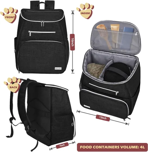Miniatura 3 de BAGLHER Mochila de viaje para perros, mochila de suministros para mascotas aprobada por aerolíneas, bolsa de viaje para perros con 2 cuencos Negro