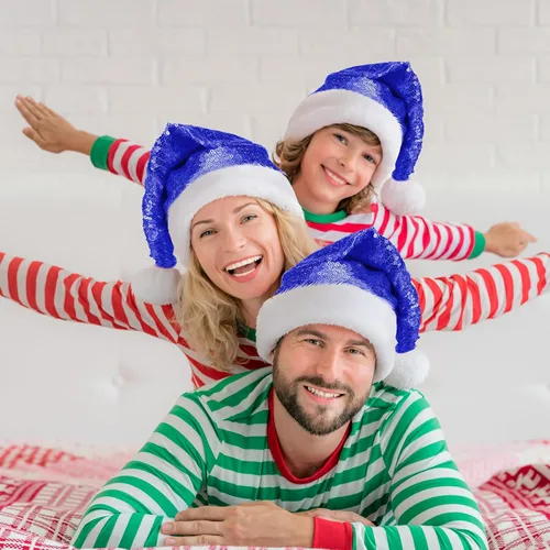 Miniatura 7 de SATINIOR 2 piezas de sombrero de Papá Noel de lentejuelas para adultos, unisex, gorro de Navidad con forro y ala de felpa para mujeres y hombres