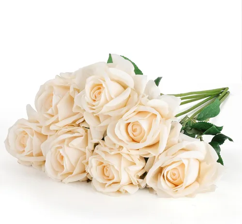 Miniatura 12 de Eyamumo 7 rosas artificiales, flores artificiales de seda sintética, flores falsas de tacto real, decoración de bricolaje para bodas, fiestas