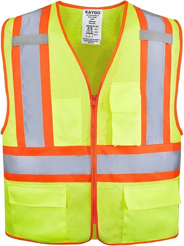 Miniatura 4 de KAYGO Chaleco de seguridad con bolsillos - Chaleco reflectante de alta visibilidad ANSI Clase 2 Chaleco de construcción Amarillo