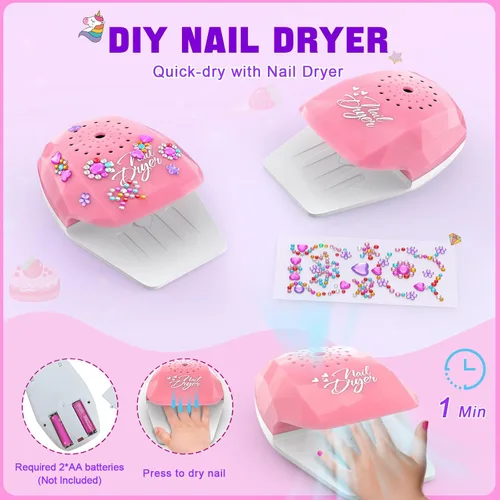 Miniatura 4 de Juego de esmaltes de uñas para niñas, no tóxico, de secado rápido, con secador de uñas y esmalte de uñas despegable, juguetes de regalo ideal