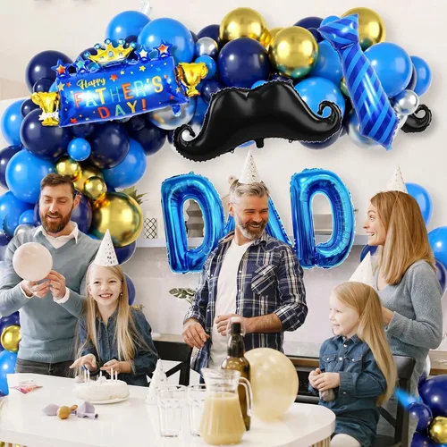 Miniatura 5 de Decoración del día del padre, arco de globos azul marino para el día del padre, kit de guirnalda de globos azules y dorados con corbata para barba