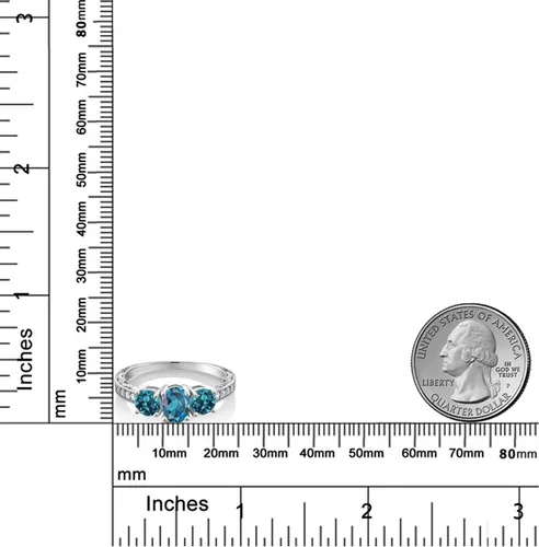 Miniatura 14 de Gem Stone King Anillo de compromiso de 3 piedras preciosas de oro blanco de 10 quilates con piedra natal y diamantes cultivados en laboratorio