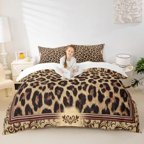 Miniatura 31 de Juego de funda de edredón para niños, tamaño individual, diseño de cebra y leopardo con purpurina, decoración de habitación para niñas y mujeres