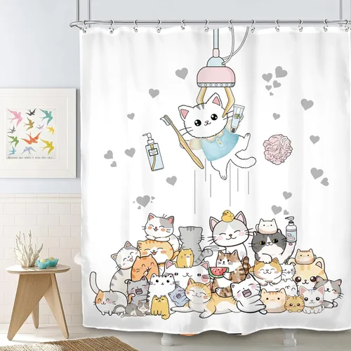 Miniatura 13 de SVBright - Cortina de regadera con diseño de gato para niños, 60 pulgadas de ancho x 72 pulgadas de largo, diseño de animales de dibujos animados