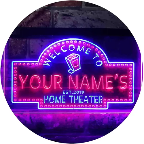 ADVPRO Letrero de neón LED de doble color con tema de cine en casa, diseño personalizado de este año, azul y rojo, 16 x 12 pulgadas,
