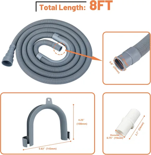 Miniatura 2 de GCGOODS Kit de manguera de drenaje de diseño de varios diámetros, extensión de manguera de drenaje flexible de 8 pies con 1 adaptador, 1 soporte