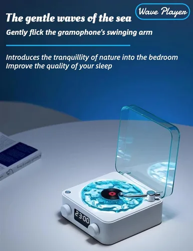 Miniatura 3 de The Waves - Altavoz Bluetooth, mini altavoces portátiles retro para ayudar a dormir, tocadiscos retro con ondas con luz ambiental, ruido blanco mar
