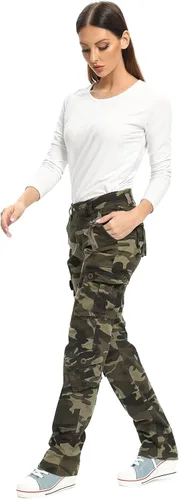 Miniatura 5 de OCHENTA Pantalones cargo holgados militares casuales para mujer, camuflaje militar, combate de fatiga con 8 bolsillos