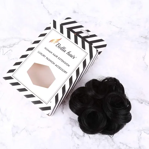 Miniatura 9 de Bella Hair - Rodete de extensión de cabello 100 % humano para banda elástica, extensión de cola de caballo ondeada, rizada o desordenada