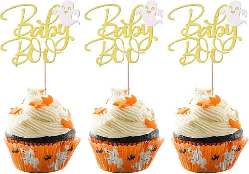 Miniatura 15 de Rsstarxi Paquete de 36 adornos para cupcakes de Halloween, murciélagos con purpurina, palitos de calabaza y calabazas, sombrero de bruja
