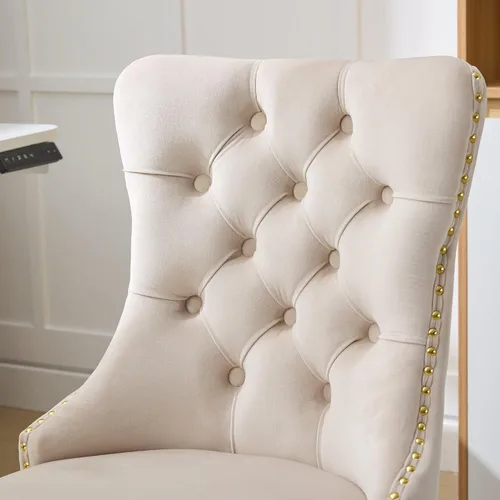 Miniatura 3 de Silla de tocador con respaldo cómodo, silla de oficina en casa con base de metal dorado, sillas modernas tapizadas de terciopelo, sillas de Beige