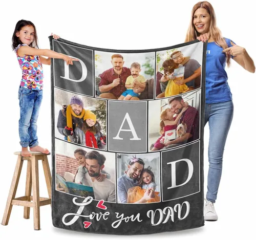 Miniatura 15 de Manta personalizada para el Día del Padre, regalos para papá, mantas personalizadas con fotos, mantas personalizadas de collage de fotos, manta suave