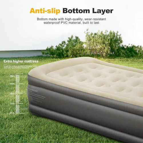 Miniatura 6 de LET'S Camp Colchón de aire para acampar con bomba eléctrica de 18 pulgadas, inflable, tamaño individual, 90 segundos, fácil de inflar, tela de PVC