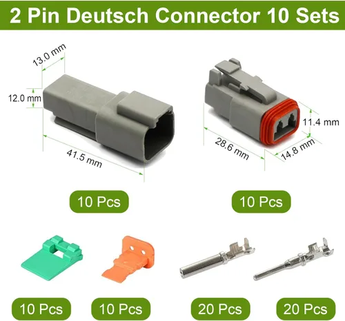 Miniatura 2 de Kit de Conectores Deutsch de 2 Pines 10 Juegos, Kit de Conector DT Gris, Conectores de Cable Impermeables para Automóviles de 2 Pines, Kit