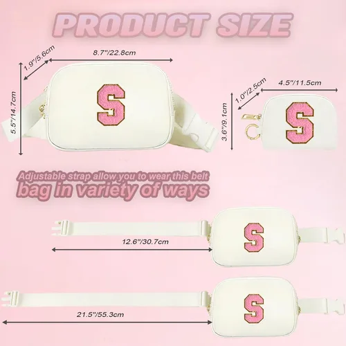 Miniatura 3 de Regalos de moda para niñas adolescentes, cangurera con monograma para niña con llavero, collar, dijes de taza, tarjeta de felicitación y caja