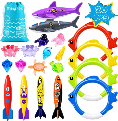 Miniatura 8 de 40 piezas de juguetes de buceo de piscina de verano para niños de 3 a 12 años, divertido juego de natación, juguete de hundimiento, regalos Verde