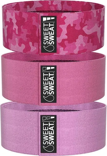 Sweet Sweat - Bandas de cadera con 3 niveles de resistencia | Bandas de tela antideslizante para glúteos para sentadillas y estocadas | Incluye