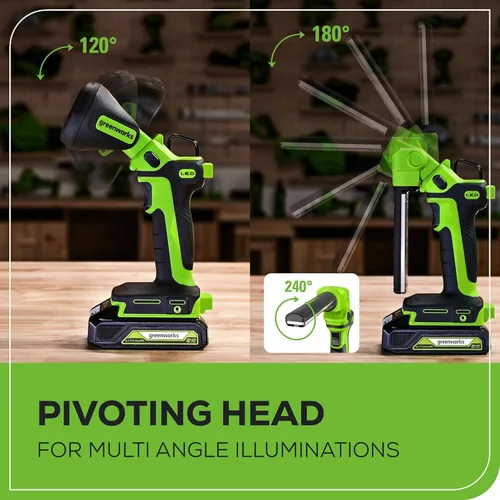 Miniatura 7 de Greenworks - Taladro de impacto inalámbrico de 24 V y kit de luz de trabajo 2 en 1 con 2 baterías de 2 Ah y cargador – Sin escobillas, liviano