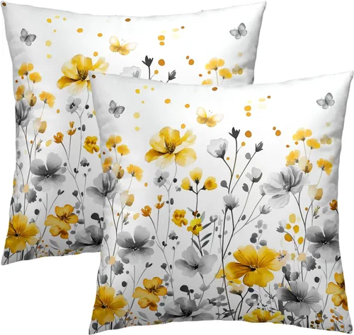 Miniatura 50 de Juego de 2 fundas de cojín decorativas con bandera americana y flores de amapola roja y azul, 16 x 16 pulgadas, fundas cuadradas para sofá, sillón