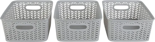 Miniatura 19 de Simplify Paquete de 3 cestas de almacenamiento pequeñas en espiga, dimensiones: 10 x 8 x 4 pulgadas, diseño de espiga, peso ligero, ideal para baño