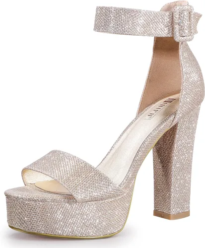 IDIFU - Tacones de plataforma de 5pulgadas para mujer, sandalias Sabrina IN5 de tacón alto y grueso, correa de tobillo, zapatos sexis y elegantes