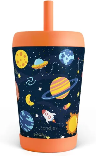 Miniatura 15 de Vaso de acero inoxidable aislado para niños con popote de silicona, taza para sorber de 12 onzas para niños (alfabeto)
