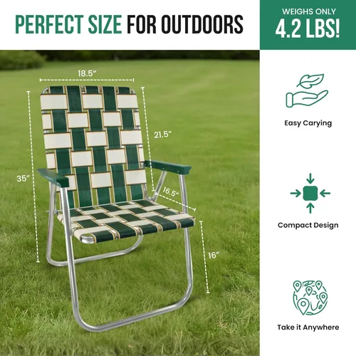 Miniatura 3 de Silla de césped plegable de aluminio al aire libre de Lawn Chair USA Sillas con correas resistentes para acampar, deportes, playa, jardín
