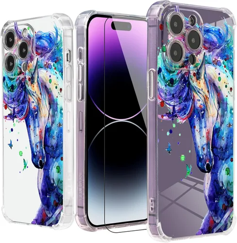 Miniatura 23 de Roemary Buffertech - Funda protectora para iPhone 13 Pro Max con diseño Golden Retriever, diseño de arcoíris con protector de pantalla