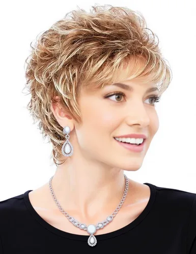 Miniatura 14 de TISHINING Pelucas rubias cortas en capas para mujeres blancas, longitud de la barbilla, color rubio ceniza, parte lateral, peluca Pixie Bob, cabello