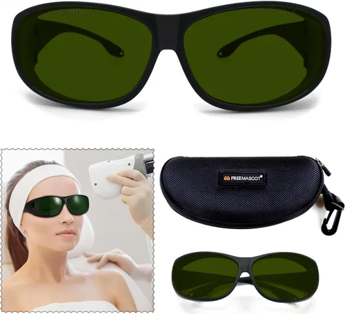 FreeMascot IPL Glasses 200nm-2000nm Laser Eye Protection Glasses for Tanning, Laser Hair Removal, Red Light Therapy (Green)