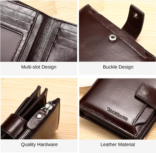 Miniatura 7 de JIUFENG - Cartera de piel auténtica para hombre con bloqueo RFID con cremallera y cremallera
