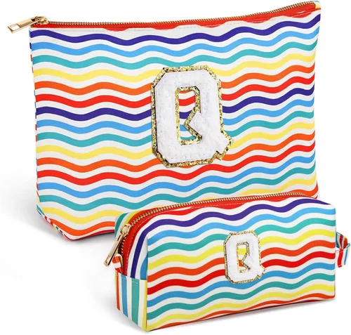 Miniatura 21 de Bolsa de viaje de maquillaje con monograma de 2 piezas para regalos de niñas adolescentes, bolsa de cosméticos para niñas, bolsa de aseo de viaje