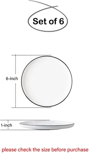 Miniatura 2 de Platos pequeños de porcelana de 6 pulgadas, color blanco con bordes negros, platos para servir, postre, ensalada, aperitivos, juego de 6