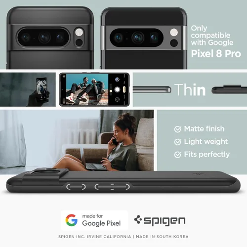 Miniatura 2 de Spigen Funda fina diseñada para Pixel 8 Pro (2023) [protección de grado militar] - Negro