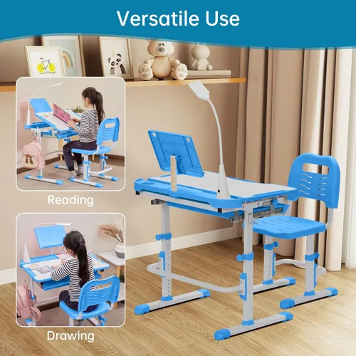 Miniatura 4 de SMAGREHO Juego de escritorio y silla para niños, mesas de escritura de estudio escolar para niños con altura ajustable con escritorio inclinable