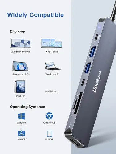 Miniatura 6 de Hub USB C, adaptador USB C multipuerto 7 en 1 con HDMI 4K, 100 W PD, USB C de 5 Gbps, 2 puertos de datos USB-A, lector de tarjetas SD/TF