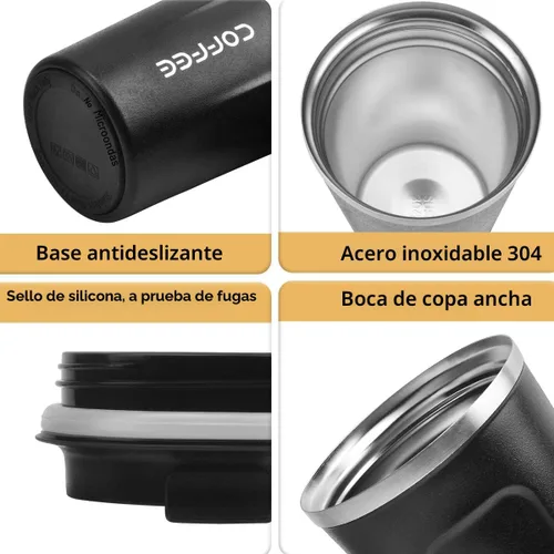 Miniatura 2 de Vaso térmico de acero inoxidable de 12 onzas con aislamiento al vacío, taza de viaje a prueba de derrames con tapa, para mantener caliente/café
