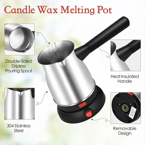 Miniatura 2 de TOKPELA Derretidor de cera para hacer velas, derretidor eléctrico de cera de vela de acero inoxidable, doble boquilla de vertido con cable de 51