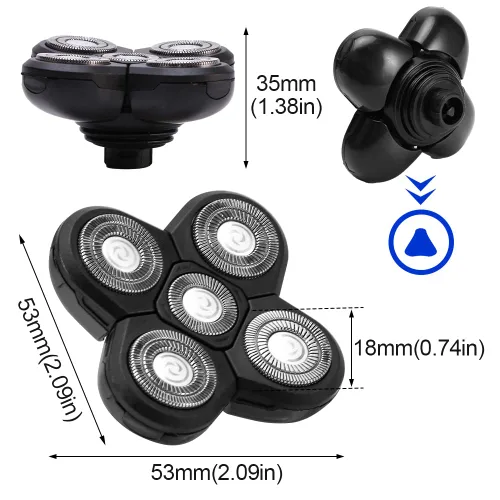 Miniatura 2 de 5 cabezales de afeitadora, 2 cabezales de afeitadora de repuesto para maquinilla de afeitar eléctrica, afeitadora calva, cabeza de afeitadora Negro