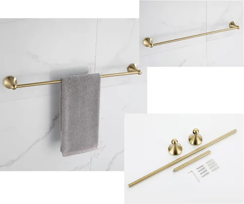 Miniatura 2 de Juego de accesorios de baño dorados de 4 piezas, accesorios de baño dorados cepillados, toallero de 23.6 pulgadas, gancho para toallas, soporte